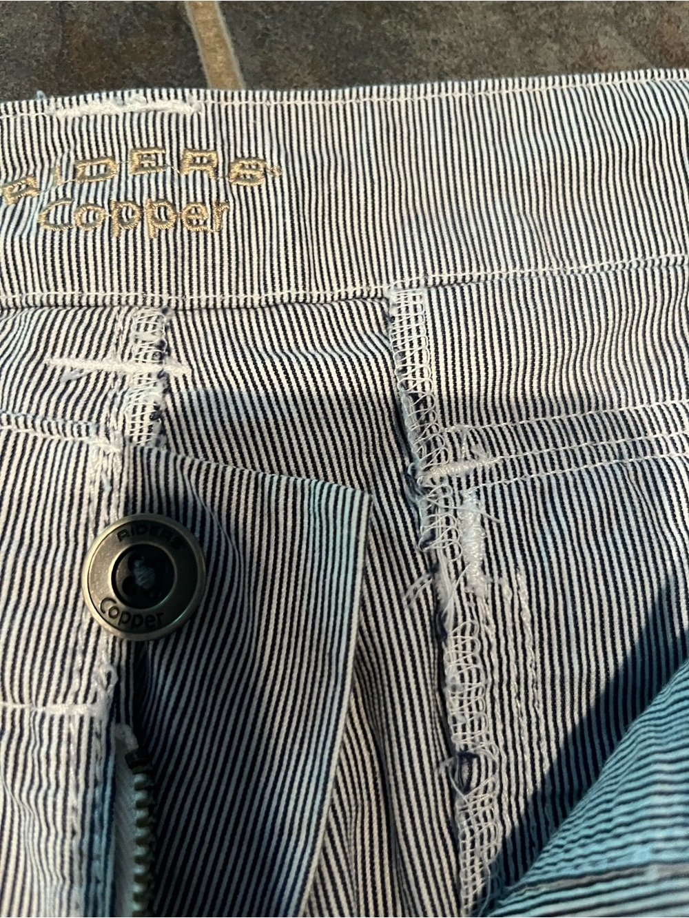 Pinstripe Navy/white denim like cotton Shorts with Contrast Stitching- longer - Picture 5 of 9